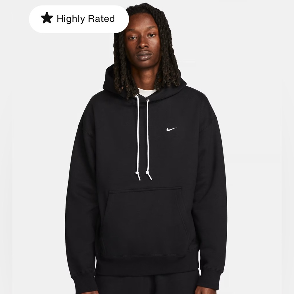 Nike Solo Swoosh Men's Medium Fleece Pullover Hoodie Black Essentials DX1355-010